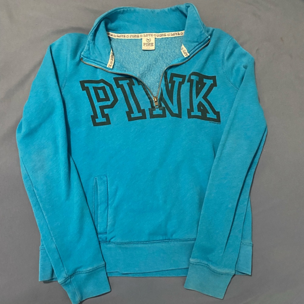 Victoria Secrets PINK, blue quarter zip pullover sweater.